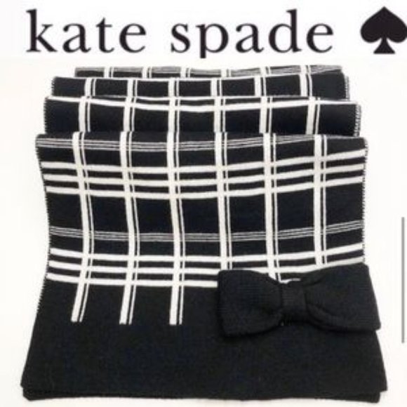 Kate Spade ♠️ Reversible Plaid Scarf with Bow - Picture 1 of 9